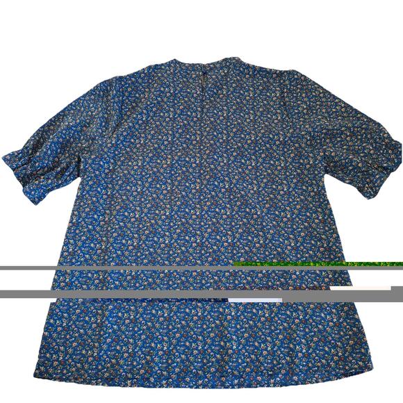 BTFBM Blue Floral High Neck Short Sleeve Blouse Size Large Ruffled Sleeves - Picture 4 of 13